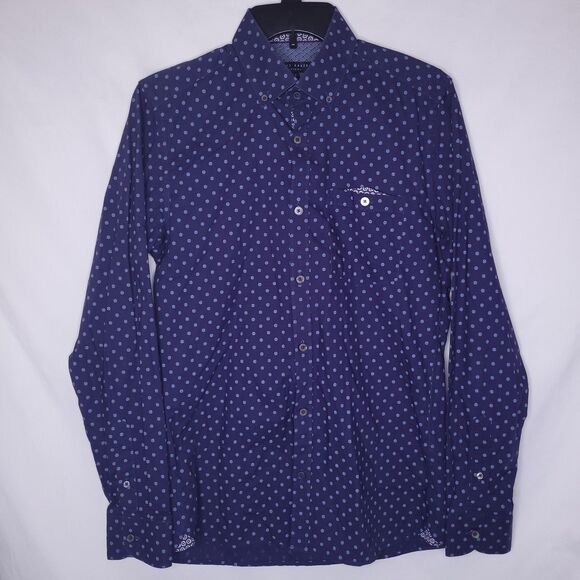 Ted Baker Shirt Mens 2 Small Blue Graphic Print - Picture 2 of 11